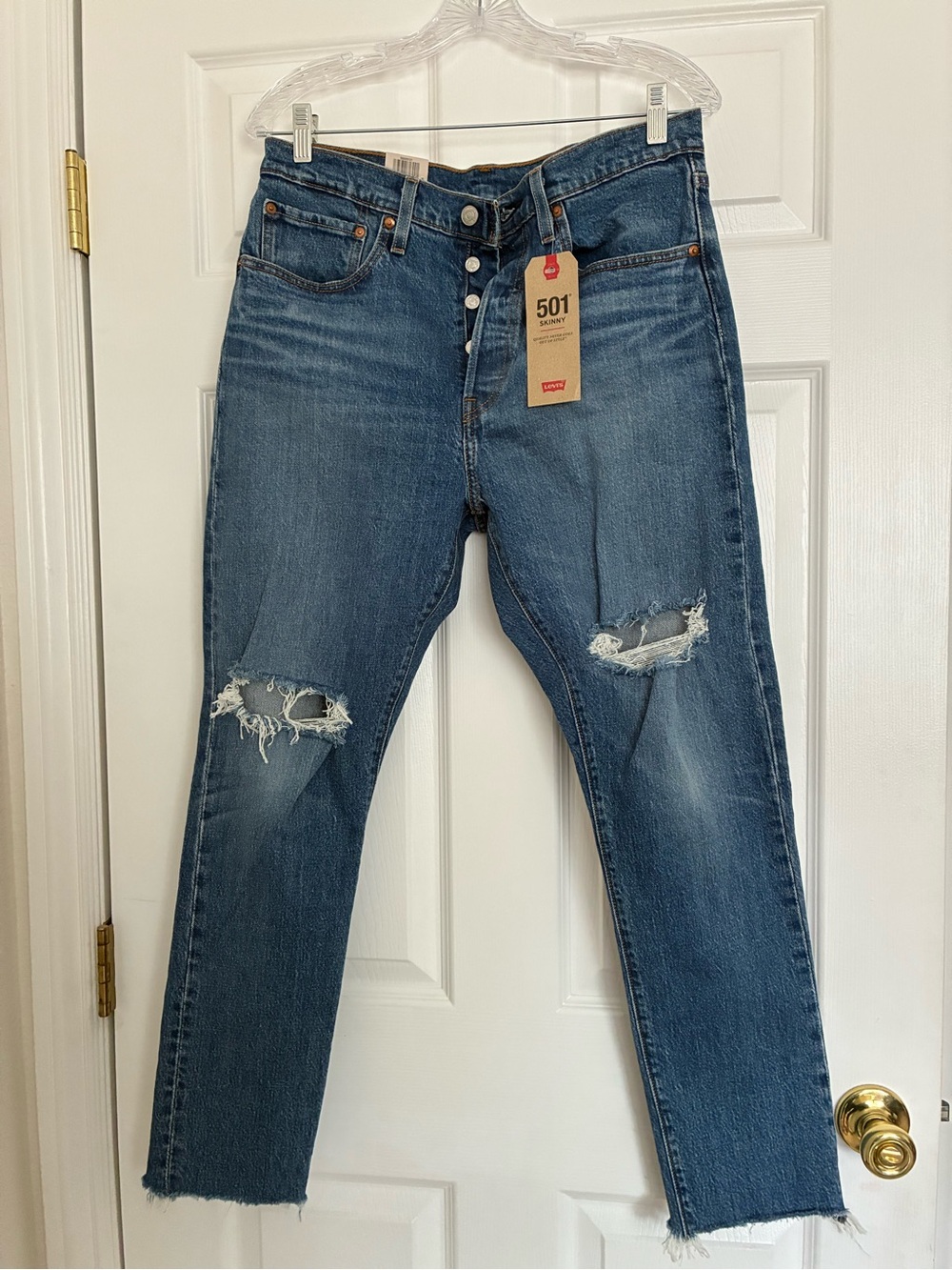 Levi's 501 Button-Fly Distressed Boyfriend Jeans - Medium Blue